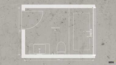 Acesta este planul unei băi de 6 metri pătrați realizată de Bjerg Arkitektur. (© Bjerg Arkitektur)