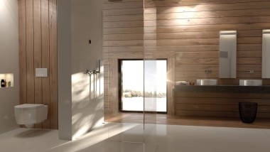 Geberit baie cu panouri din lemn