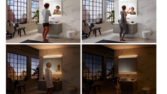 Diferite stări de iluminare în baie cu ajutorul conceptului de iluminat Geberit ComfortLight (© Geberit)
