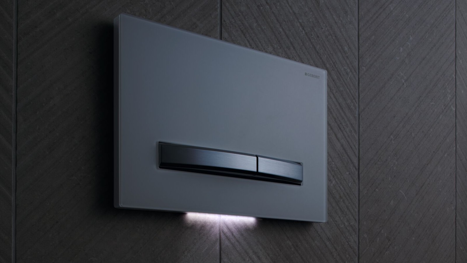 Geberit Sigma50 în alb cu lumină de orientare Geberit Sigma50 în alb cu lumină de orientare