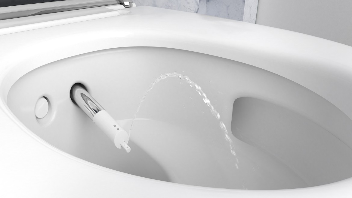Brațului de duș al unui vas wc cu funcție de bideu Geberit AquaClean Mera. Brațului de duș al unui vas wc cu funcție de bideu Geberit AquaClean Mera.