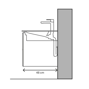 Lavoar cu proiecție de 48 cm, scurgere orizontală