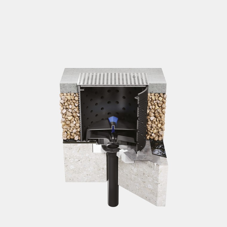 Instalarea Geberit Pluvia pe un acoperiș de beton cu folie bituminoasă pentru acoperiș Instalarea Geberit Pluvia pe un acoperiș de beton cu folie bituminoasă pentru acoperiș