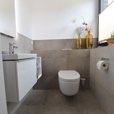 Imagine cu vasul wc cu funcție de bideu Geberit AquaClean Mera Classic și lavoar Imagine cu vasul wc cu funcție de bideu Geberit AquaClean Mera Classic și lavoar
