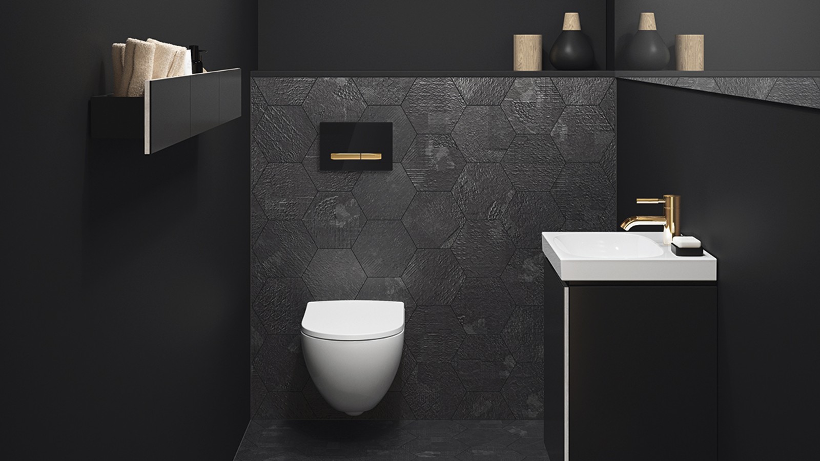 Baterii şi clapete de acţionare aurii combinate cu pereți în culori închise