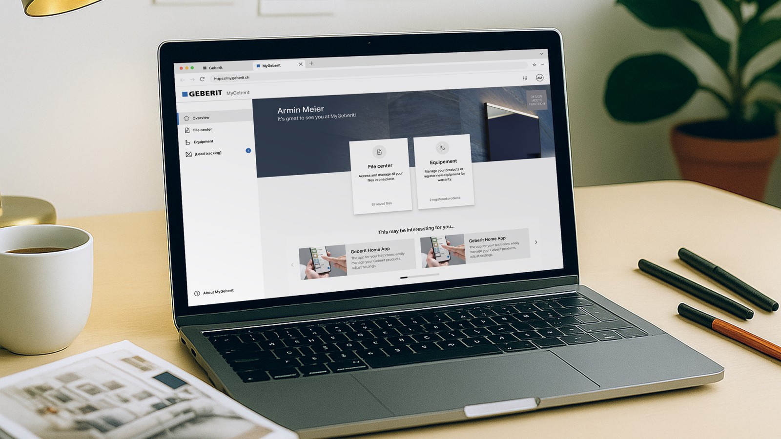 Geberit Customer Portal pe un laptop