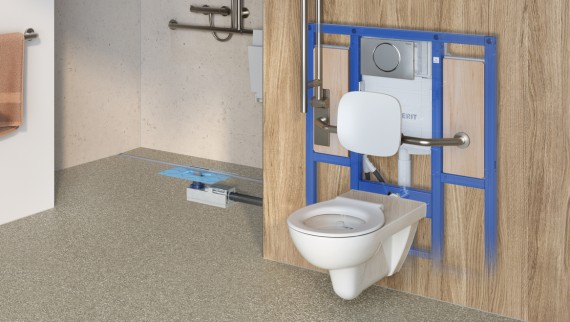 Sistem WC Geberit din gama de produse Standard pentru grupuri sanitare fără bariere.
