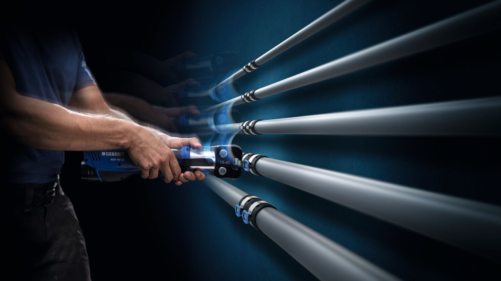 Clește de presare manual pentru Geberit FlowFit pentru dimensiuni d16 până la d40 Clește de presare manual pentru Geberit FlowFit pentru dimensiuni d16 până la d40