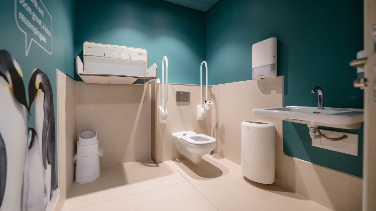 Echipamentul din WC-ul pentru persoane cu dizabilități constă, de asemenea, în mare parte din produse Geberit (© Michiel Stock) Echipamentul din WC-ul pentru persoane cu dizabilități constă, de asemenea, în mare parte din produse Geberit (© Michiel Stock)