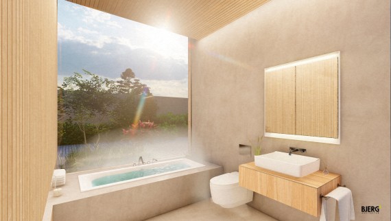 Ar trebui să se simtă un sentiment de calm și seninătate în baia de 6 metri pătrați. (© Bjerg Arkitektur)