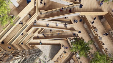 Inima noului sediu este atriumul, o curte interioară în jurul căreia scările și lifturile duc la etajele superioare (©Foster&Partners) Inima noului sediu este atriumul, o curte interioară în jurul căreia scările și lifturile duc la etajele superioare (©Foster&Partners)