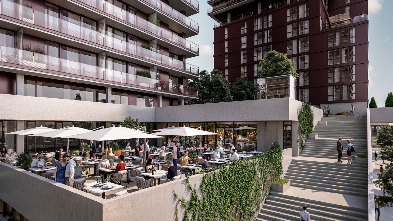 Terasele de pe acoperiș și gastronomia fac parte din ofertă.(© Soravia) Terasele de pe acoperiș și gastronomia fac parte din ofertă.(© Soravia)