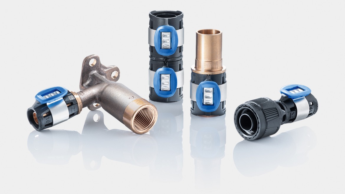 Sortiment cuprinzător FlowFit de fitinguri din PPSU, bronz armat fără plumb și bronz siliconic fără plumb