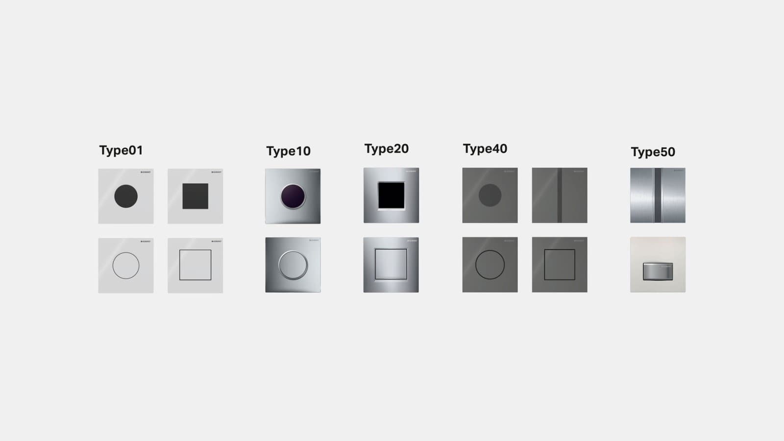 Privire de ansamblu asupra clapetelor Geberit de acționare pentru pisoare Privire de ansamblu asupra clapetelor Geberit de acționare pentru pisoare