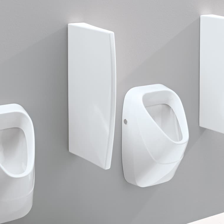 Separatoarele pentru pisoare Geberit din ceramică sanitară cu dispozitive de fixare mascate Separatoarele pentru pisoare Geberit din ceramică sanitară cu dispozitive de fixare mascate