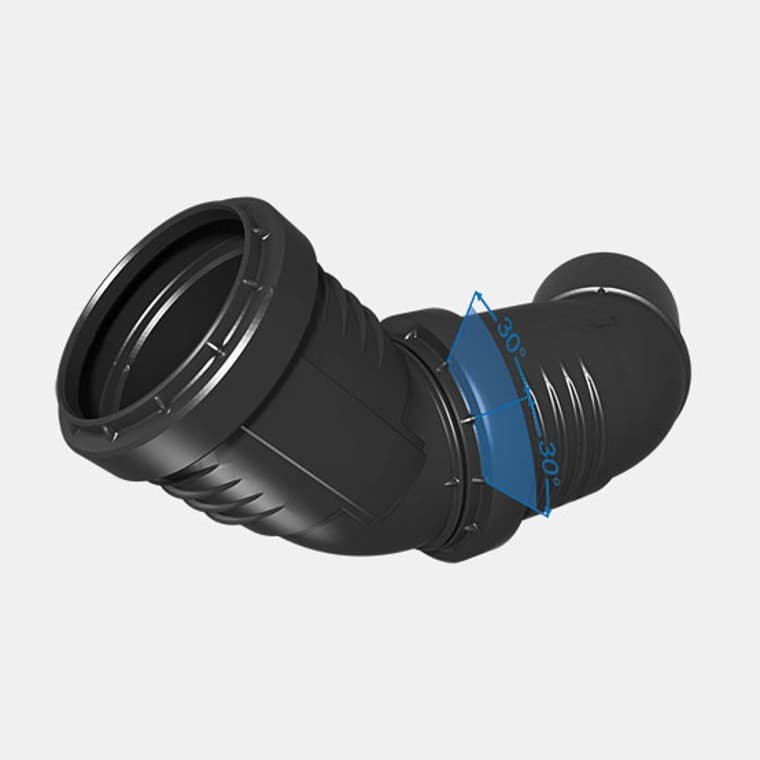 Ajutor pentru aliniere ușoară: marcajul de 30° pe fitingurile Geberit Silent-PP Ajutor pentru aliniere ușoară: marcajul de 30° pe fitingurile Geberit Silent-PP