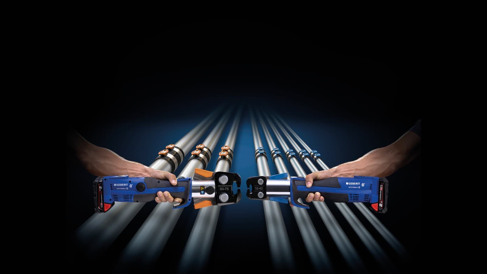 Potrivirea cu coduri de culori a fălcilor de presare la dimensiunile fitingurilor Geberit FlowFit Potrivirea cu coduri de culori a fălcilor de presare la dimensiunile fitingurilor Geberit FlowFit