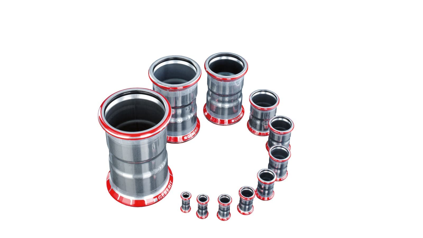 Fiting Geberit Mapress din oțel carbon, cu indicator roșu de presare și O-ring negru Fiting Geberit Mapress din oțel carbon, cu indicator roșu de presare și O-ring negru